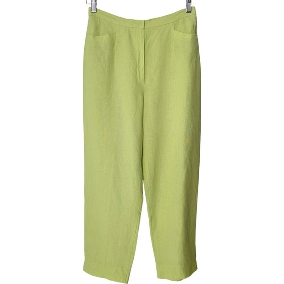 Talbots Petites Lime Green 100% Irish Linen Trousers (10) - Picture 1 of 14